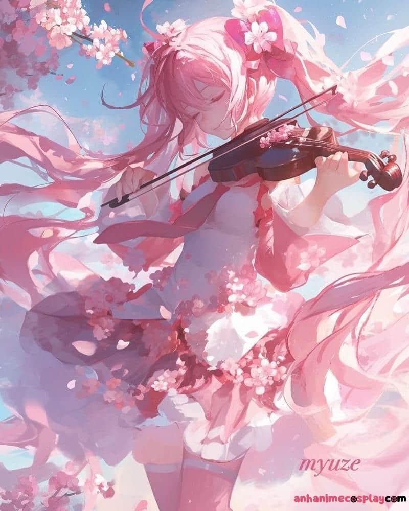 ảnh anime màu hồng đàn